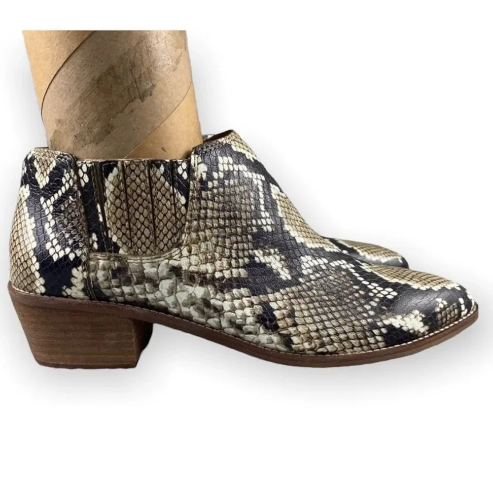 New Madewell Sonia Low Chelsea Bootie Snake Emboss Leather‎ Womens 8 Brown Black - Picture 4 of 16